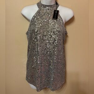 Cable & Gauge Silver Sequin Halter Top